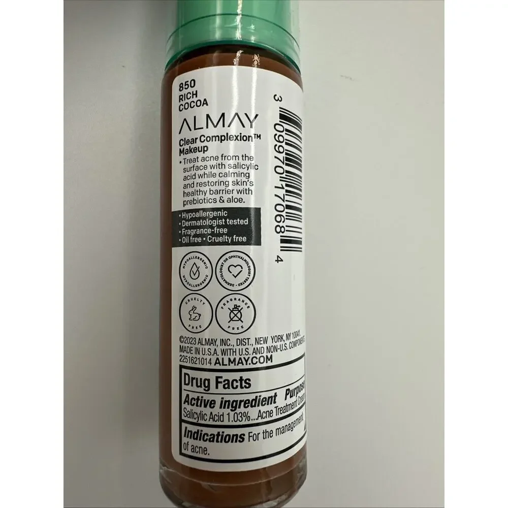 Almay Clear Complexion Makeup Liquid Foundation‎ Rich Cocoa LOT Of 2 Bottles NEW